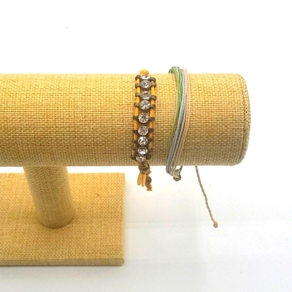 PURA VIDA Bracelets Rhinestones Colors in Yellow Green & Blue Threading